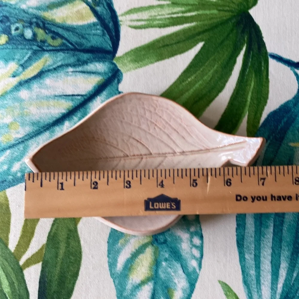 Leaf Imprint Art Dish Studio Pottery Curved Plate with Feet Signed Soap Dish